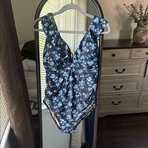 A Pea in the Pod Navy and Light Blue Floral One-Piece Swimsuit